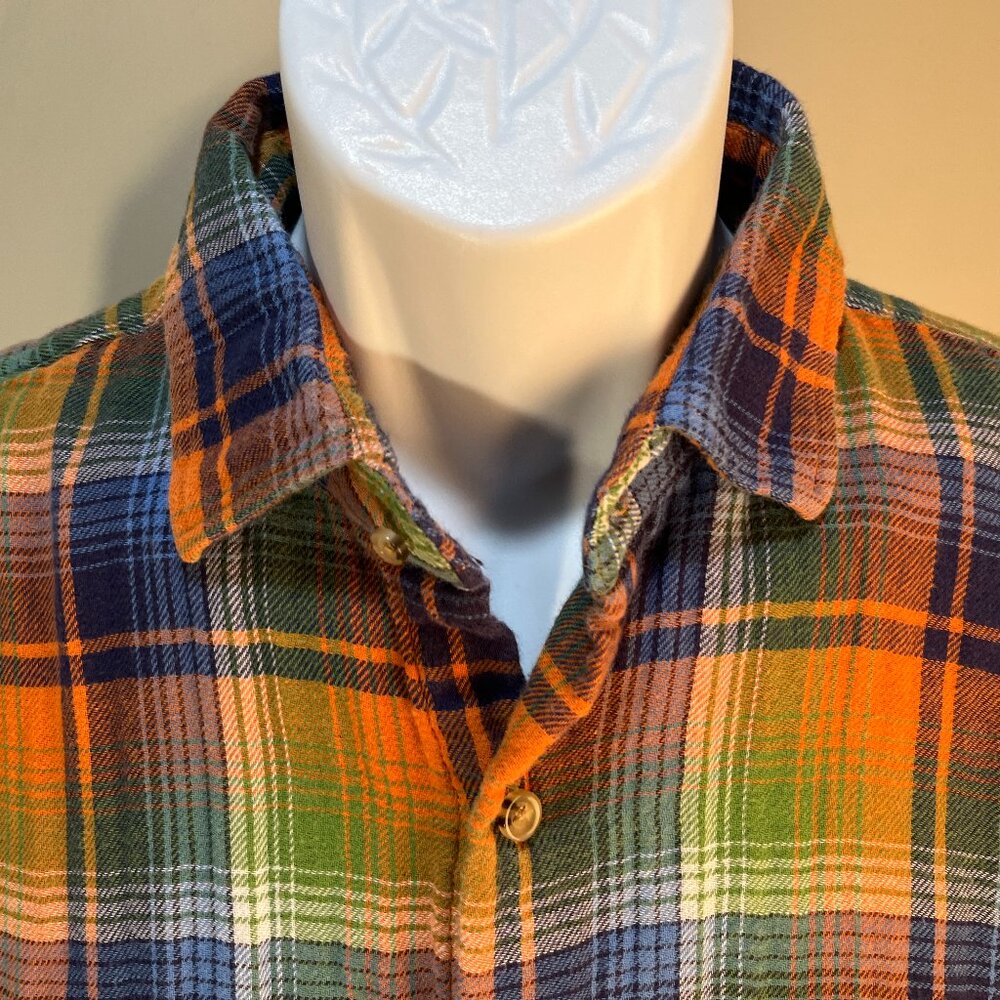 🍂 Peter Millar Men’s Orange Blue Green Plaid Mountainside Flannel Shirt Large L